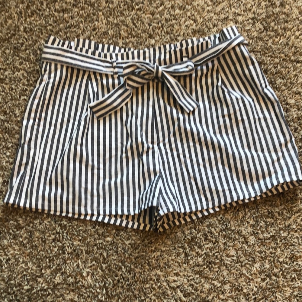 Grey & White Stripe Shorts